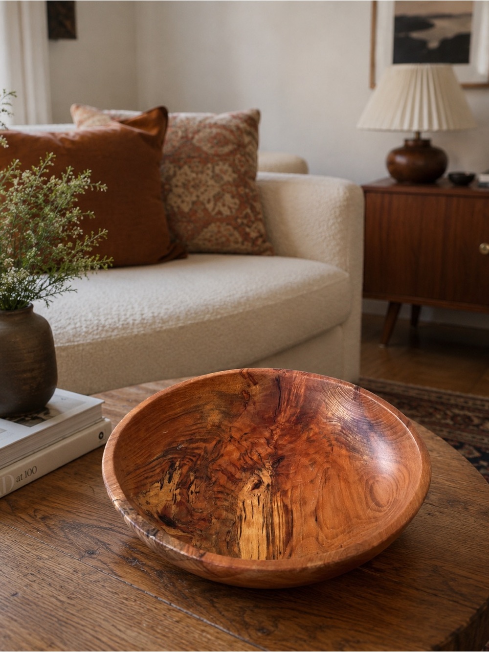 Hand-Turned Decorative Wooden Bowl - Warm Brown Wood Grain